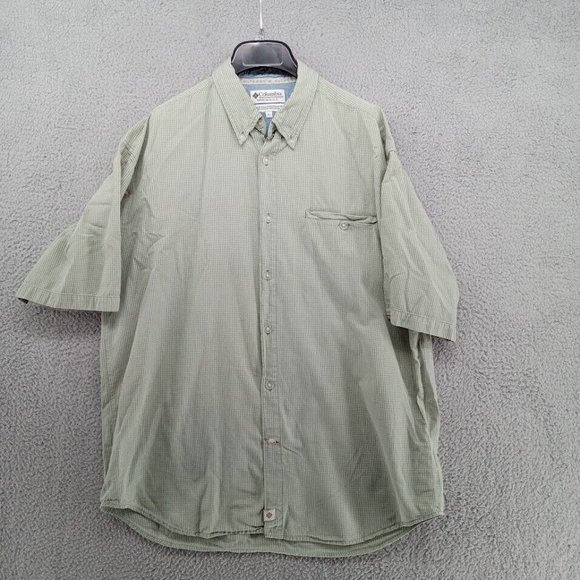 Columbia Shirt Mens Large Green Sage Plaid Button Up Outdoors Utility Casual - Picture 1 of 7